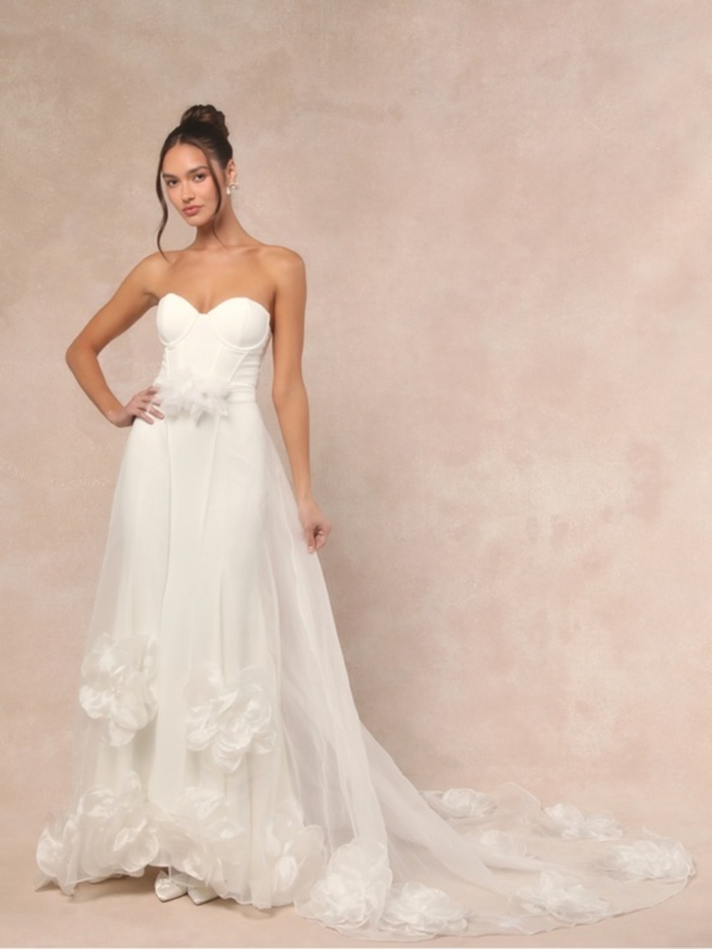 NWT Lulu’s Somerie Ivory Strapless Organza Overlay Maxi Wedding Dress Small Chic